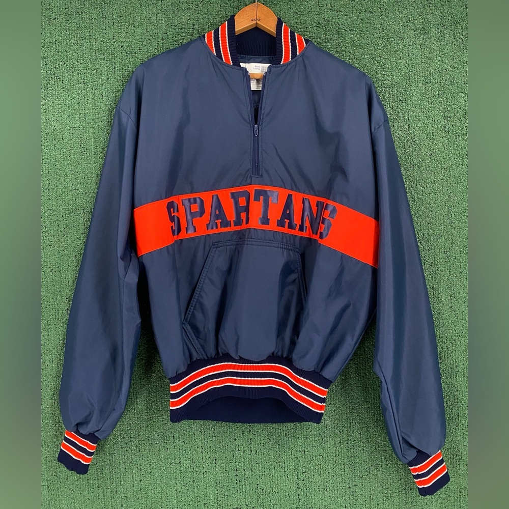VTG 80’s DeLong Spartans Varsity Windbreaker 1/4 Zip Jacket Men’s Medium
